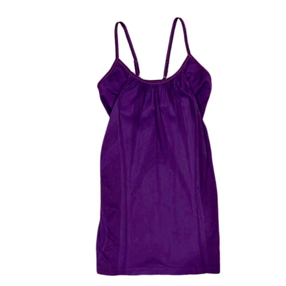 NUX Women’s Med Dark Purple Spaghetti Strap Tank Top built-in Unpadded Sportbra
